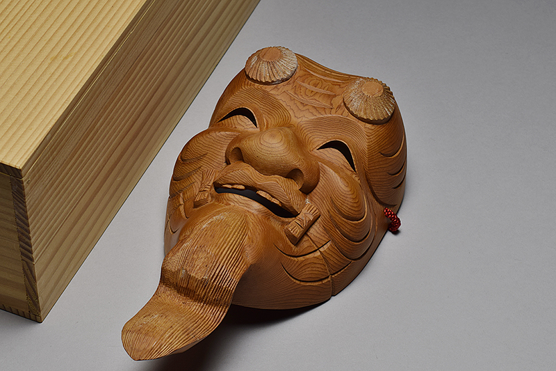 高級ブランド 一位一刀彫り 元田五山作 木彫り香合 福禄寿 彫刻・オブジェ